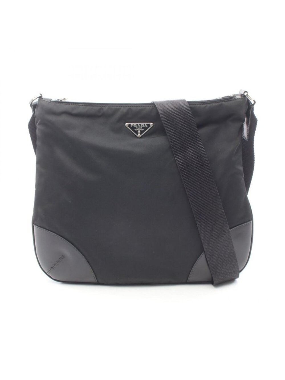 Prada Shoulder Bag Triangle Logo Nero Nylon Leather